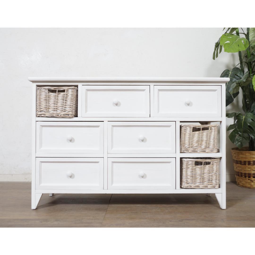 【新品・未使用】　シャビー仕上げ　チェスト　3段9杯　バスケット 完成品