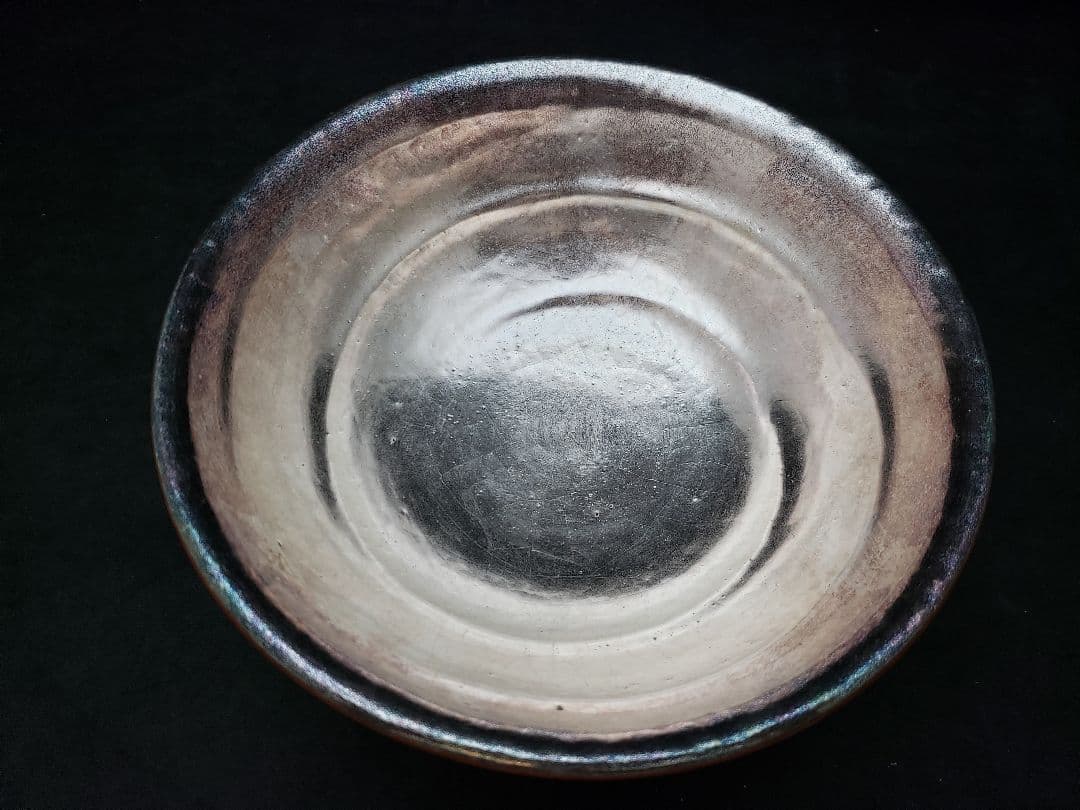 嶋台茶碗　松楽作　金色　銀色　茶碗