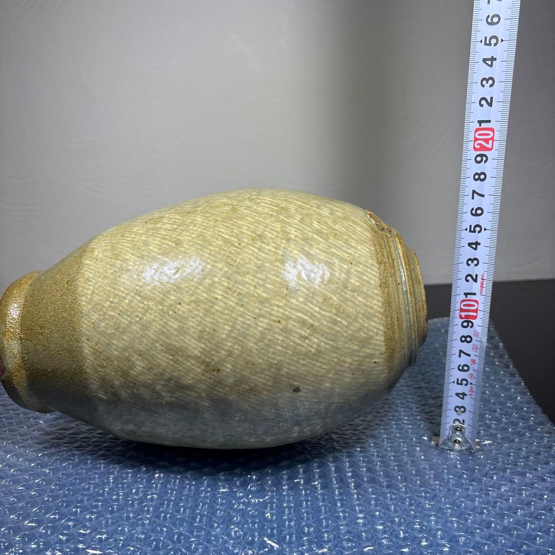 真作　人間国宝　島岡達三　地釉象嵌縄文壷　高さ約27センチ