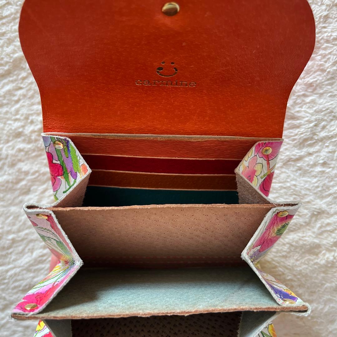 美品　カーマイン　carmine 財布　レザーウォレット　猫　花柄　水玉ドット