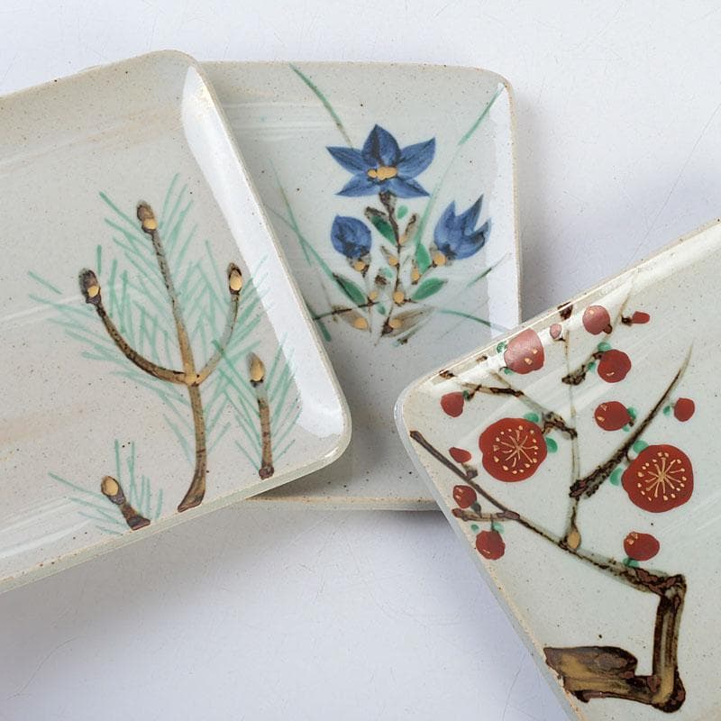 茶道具　幸兵衛窯　絵変四方皿　銘々皿　五客　共箱　N　9386