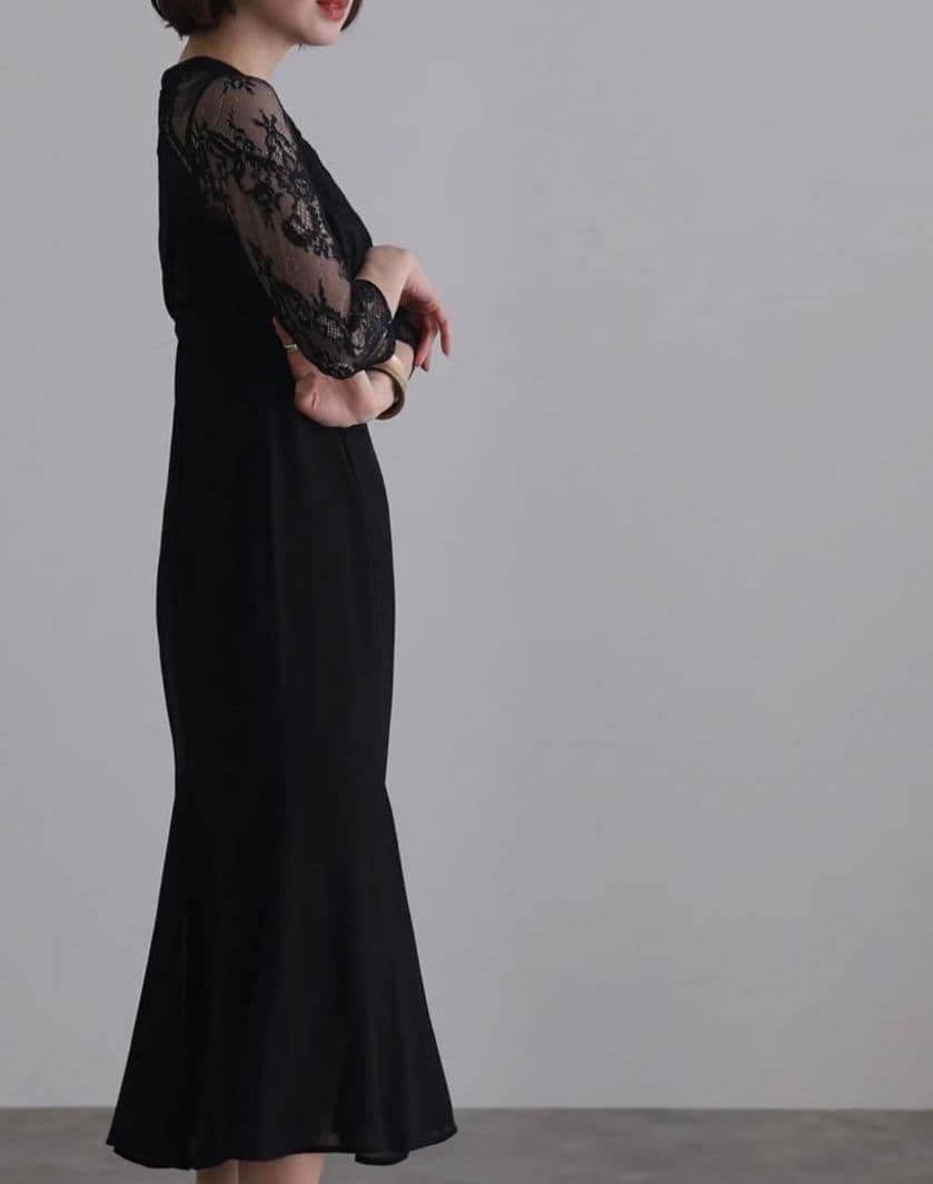 PourVousプールヴー/レースハイウエスト切替えマーメイドワンピース ドレス