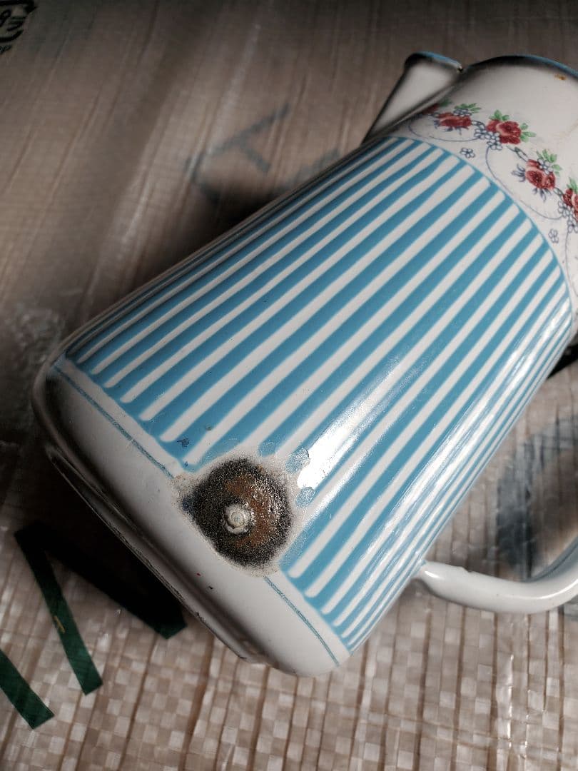 フランス　アンティーク　ホーロー　ジャグ　BB社　ローズガーランド　セット