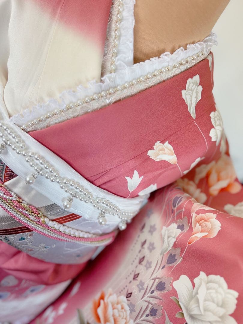 正絹振袖フルセット　豪華金彩　薔薇　パール姫　ピンク 花柄 振袖 絹