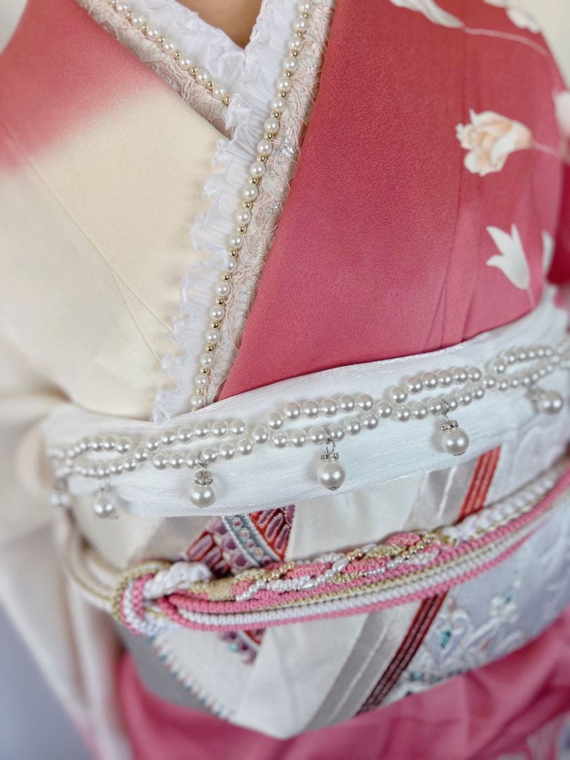 正絹振袖フルセット　豪華金彩　薔薇　パール姫　ピンク 花柄 振袖 絹