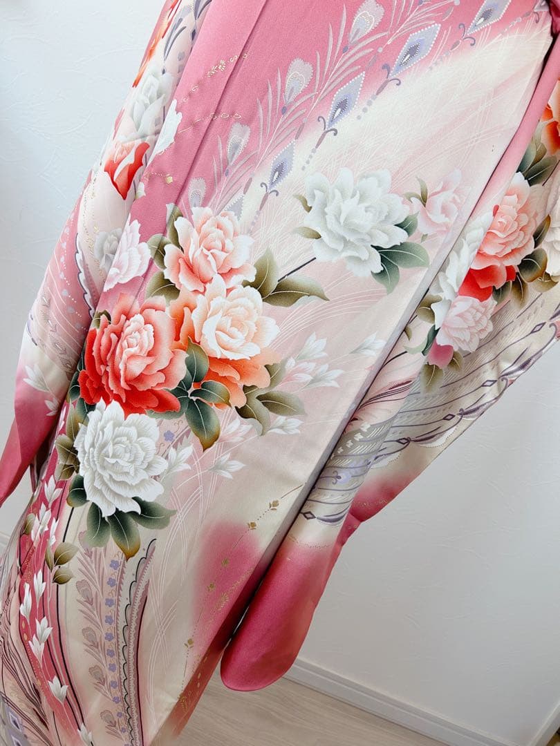 正絹振袖フルセット　豪華金彩　薔薇　パール姫　ピンク 花柄 振袖 絹