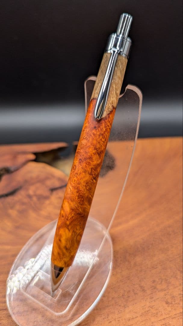 614特上　本花梨　紅白　瘤杢　木軸シャーペン　ボールペン