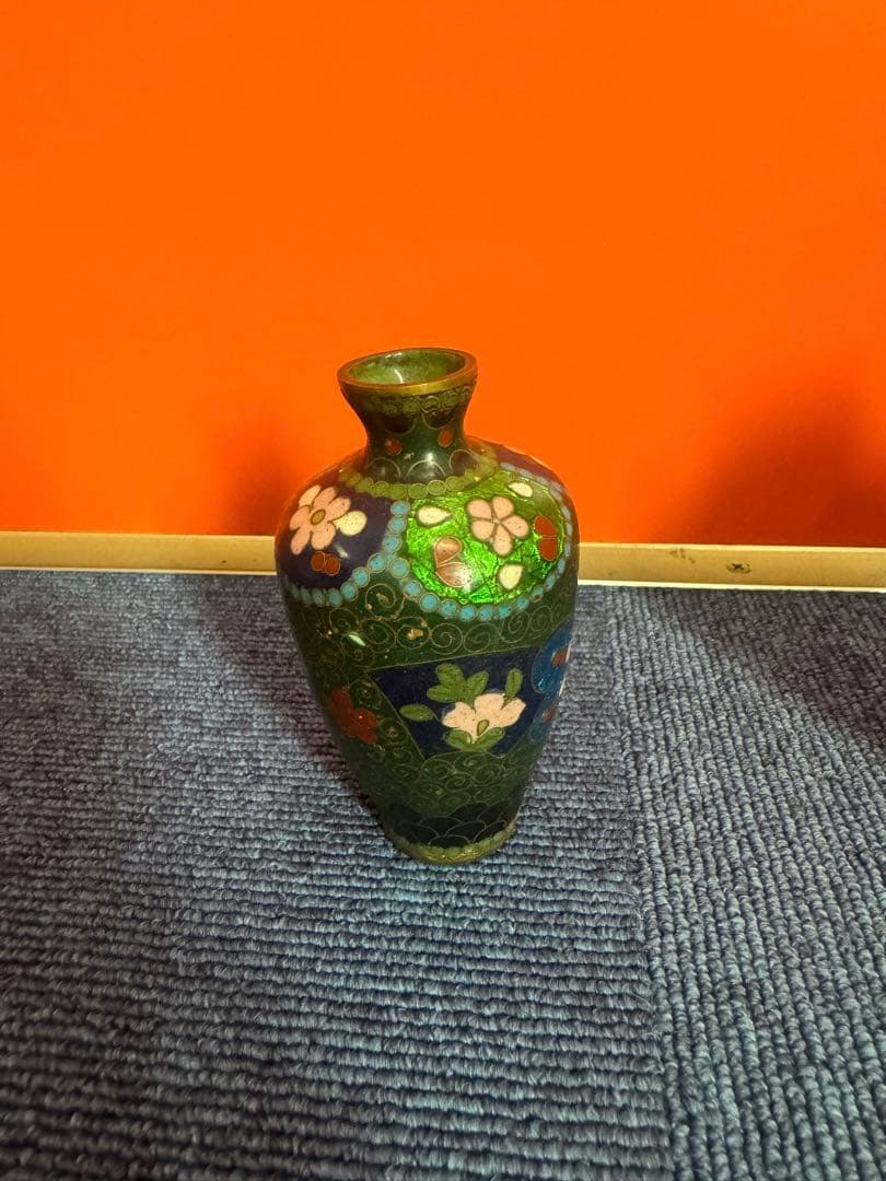 1822  七宝焼　景泰藍　花瓶2客　りんご型蓋物1客