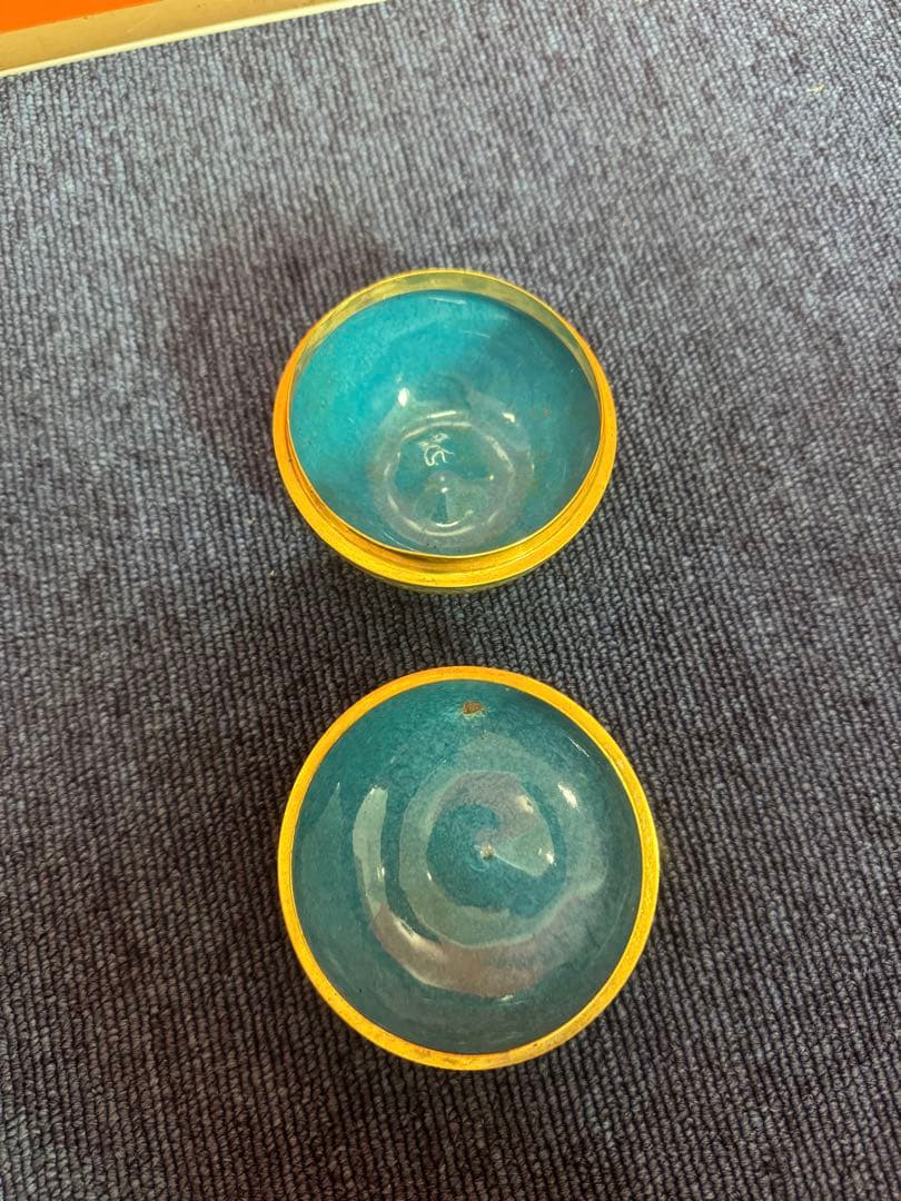 1822  七宝焼　景泰藍　花瓶2客　りんご型蓋物1客