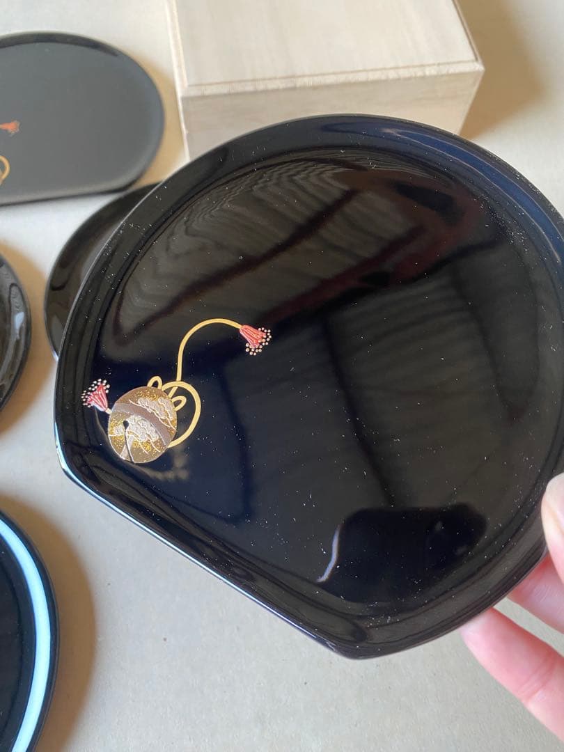 輪島塗　半月皿　長井幸夫　5枚　銘皿　菓子皿　茶道具