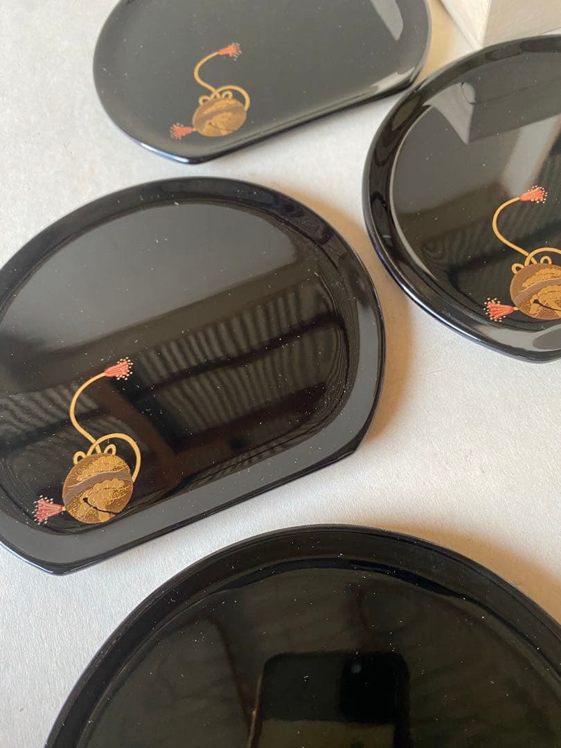 輪島塗　半月皿　長井幸夫　5枚　銘皿　菓子皿　茶道具