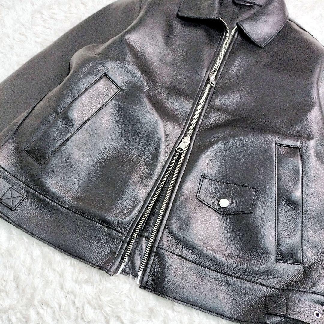 ZARA　ザラ　レザージャケット　大きいサイズ　ジップ　ライダース　短丈