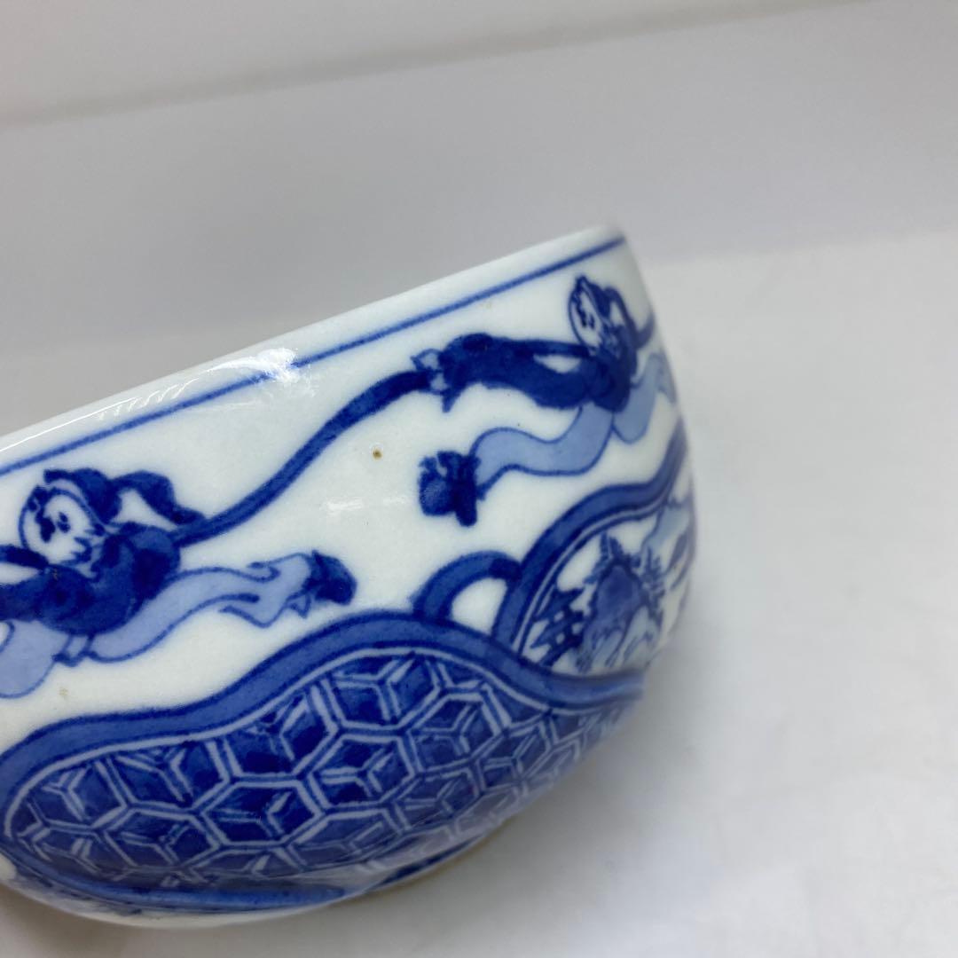 宮川香山　上手染付　山水ねじり文　茶碗　トヒル　東さ7-0330☆2F