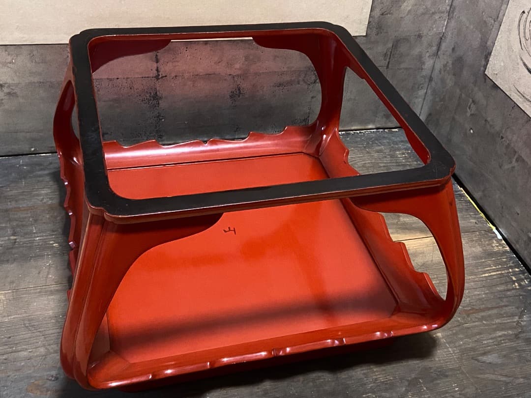 能登蔵出し 輪島塗 朱漆 金縁 脚付膳 / 時代 朱塗 漆器膳 正月