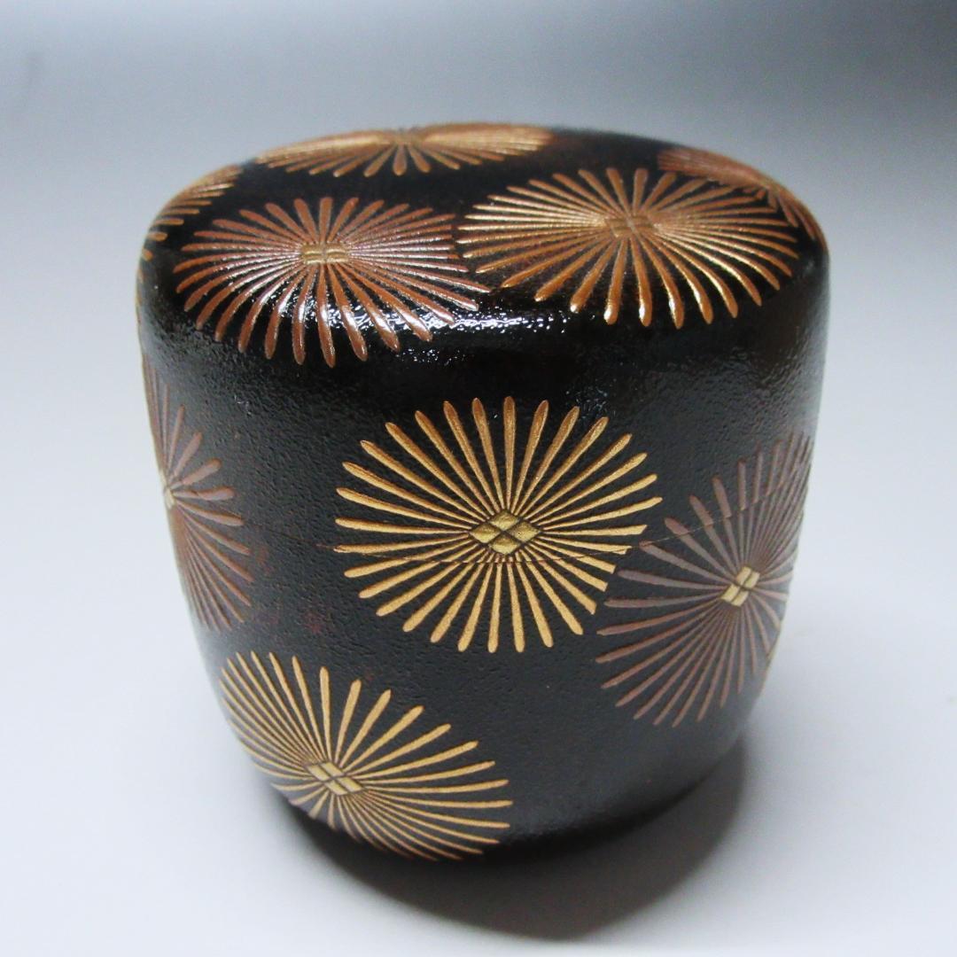 金銀唐松蒔絵錆塗大棗 漆匠川端近左作 共箱/二重箱 茶道具 CU-26