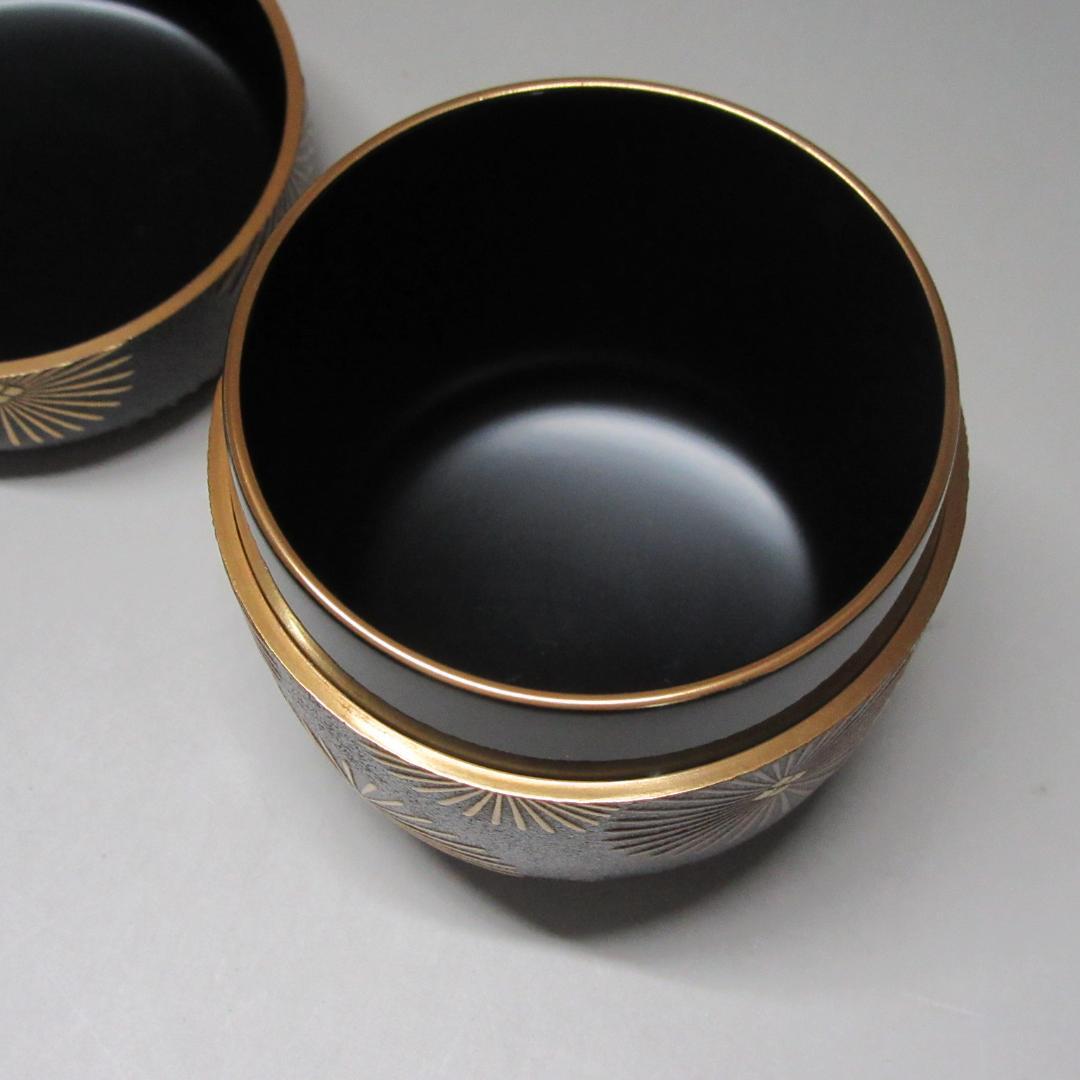 金銀唐松蒔絵錆塗大棗 漆匠川端近左作 共箱/二重箱 茶道具 CU-26