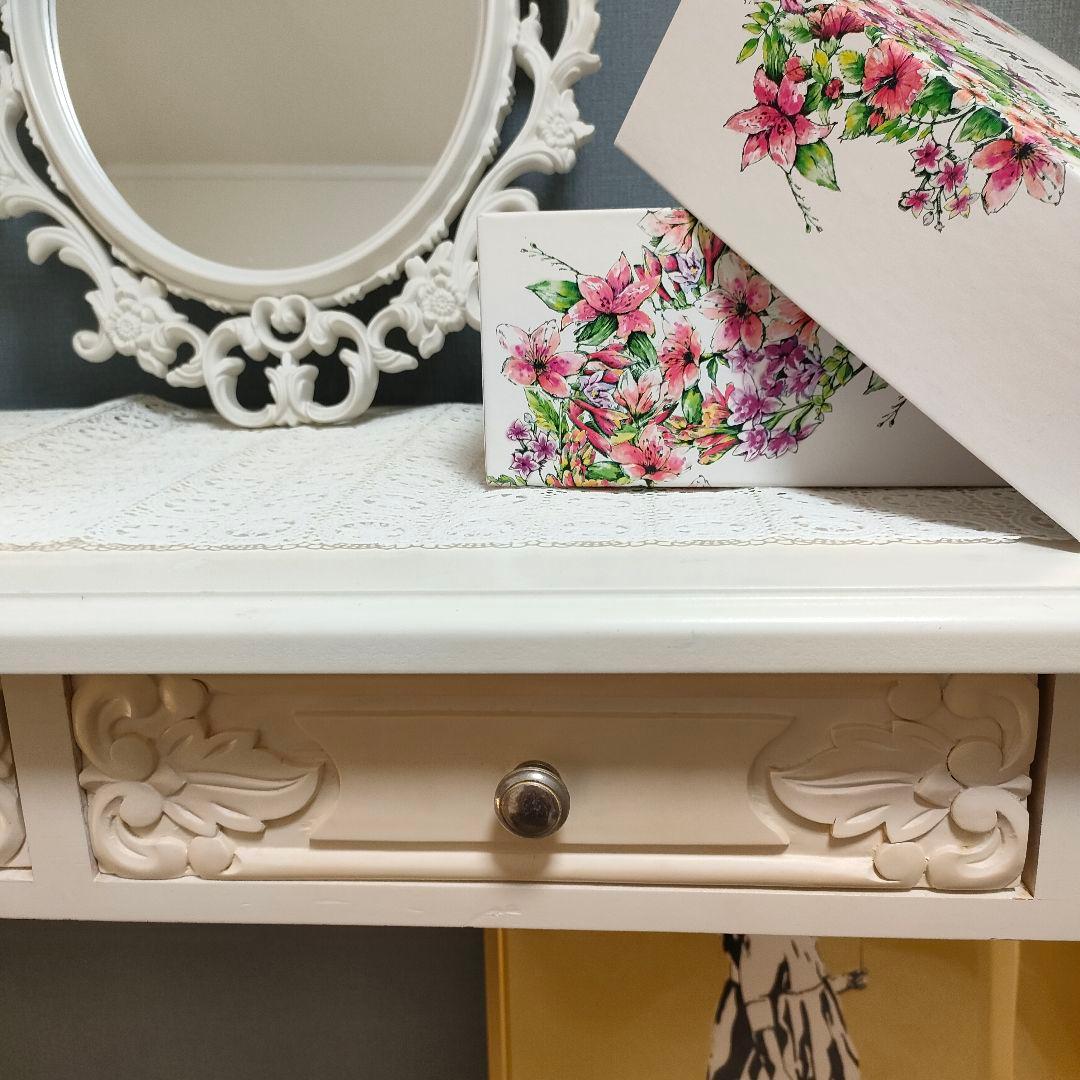 コンソールデスク アンティークホワイト 姫系家具 パイン材