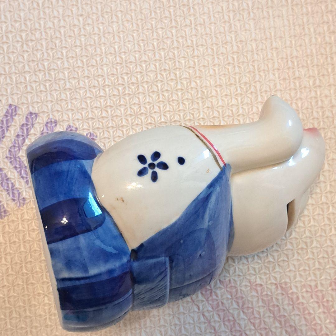 青い着物　招き猫　置物　貯金箱　陶器　まねき猫　ねこ　ヴィンテージ