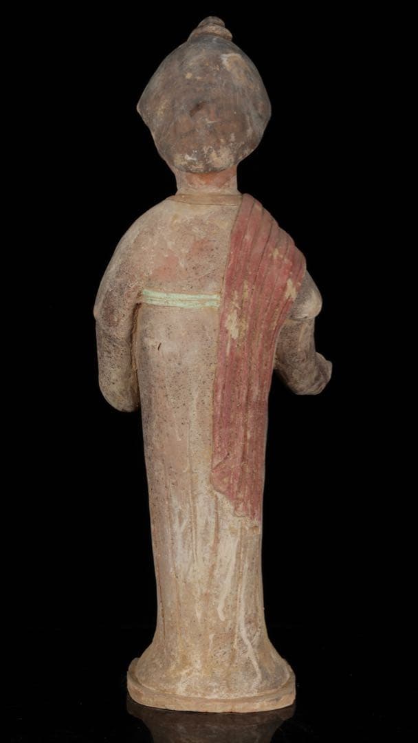 【中国古玩】加彩 婦女俑婦人 俑置物 高さ57㎝ 彩色残存 唐物 古美術 骨董品