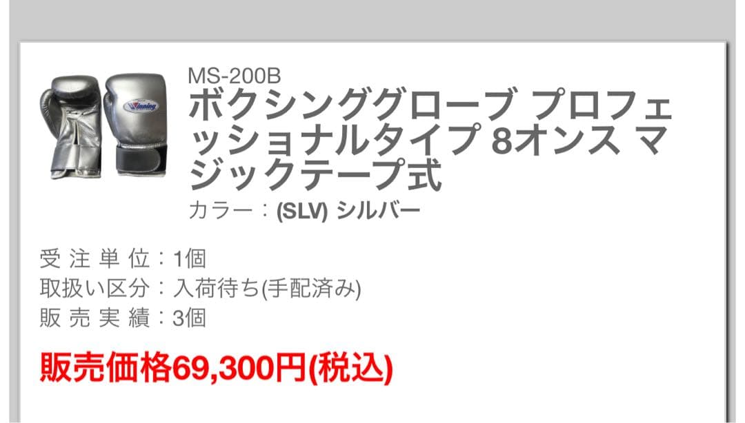 Winning ボクシンググローブ 8oz シルバー