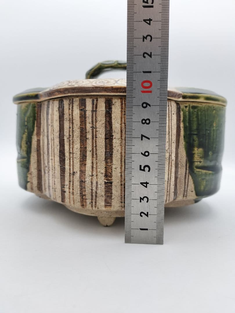 b104 食篭 織部 松本鉄山 木箱 茶道具 古物 喰籠　表千家