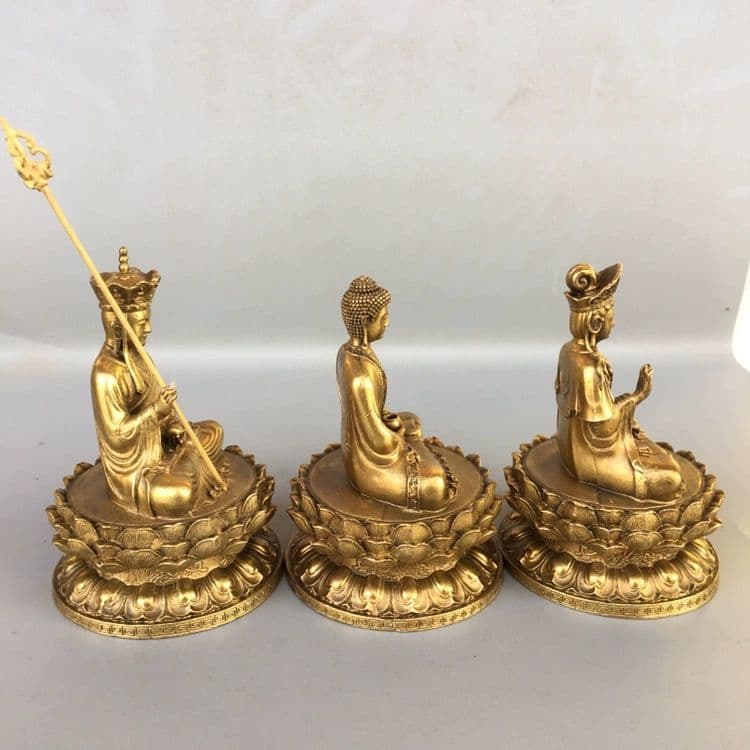 仏教美術 仏像 西方三聖仏像 家内 供養 銅 工芸品 置物