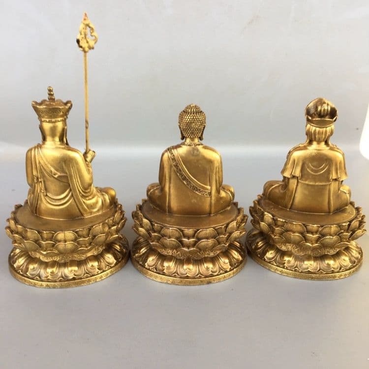 仏教美術 仏像 西方三聖仏像 家内 供養 銅 工芸品 置物