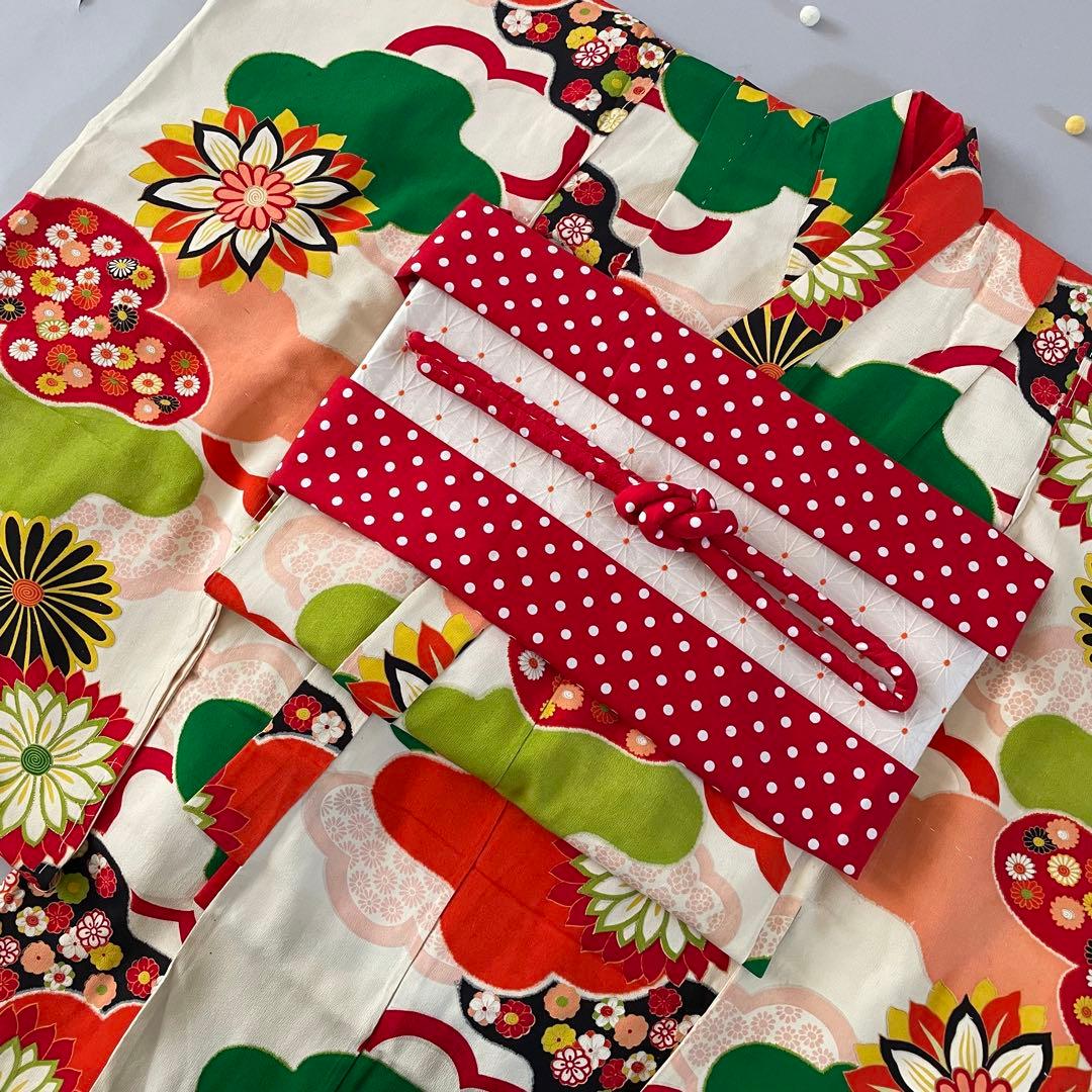 七五三　小さめ7歳さん〜6歳　アンティークお着物セット　半幅帯コーデ