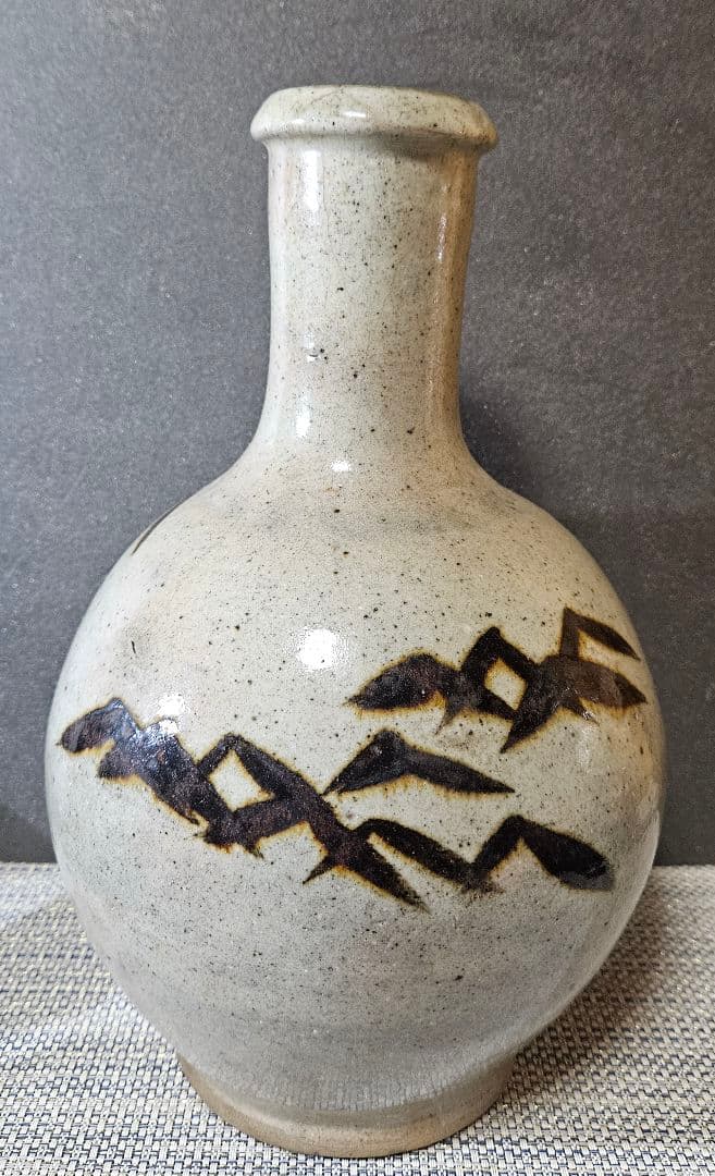 明治時代　益子焼　鉄絵　竹の図　大徳利 花入れ　花生　花器　オブジェ　インテリア