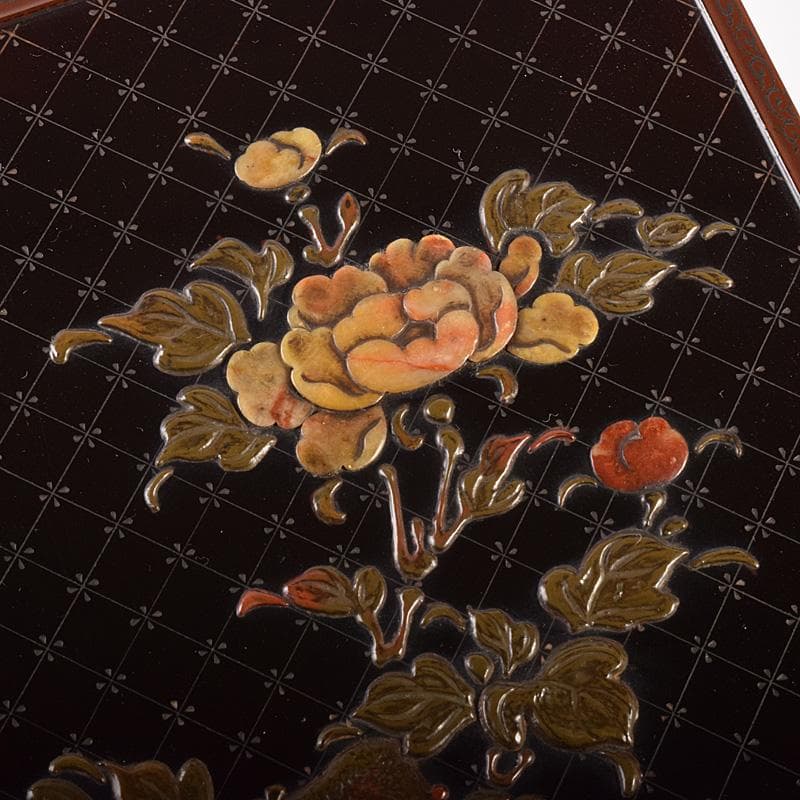 書道具　黒漆　玉石螺鈿装飾　花蝶文　硯箱　時代箱付　G　R7807