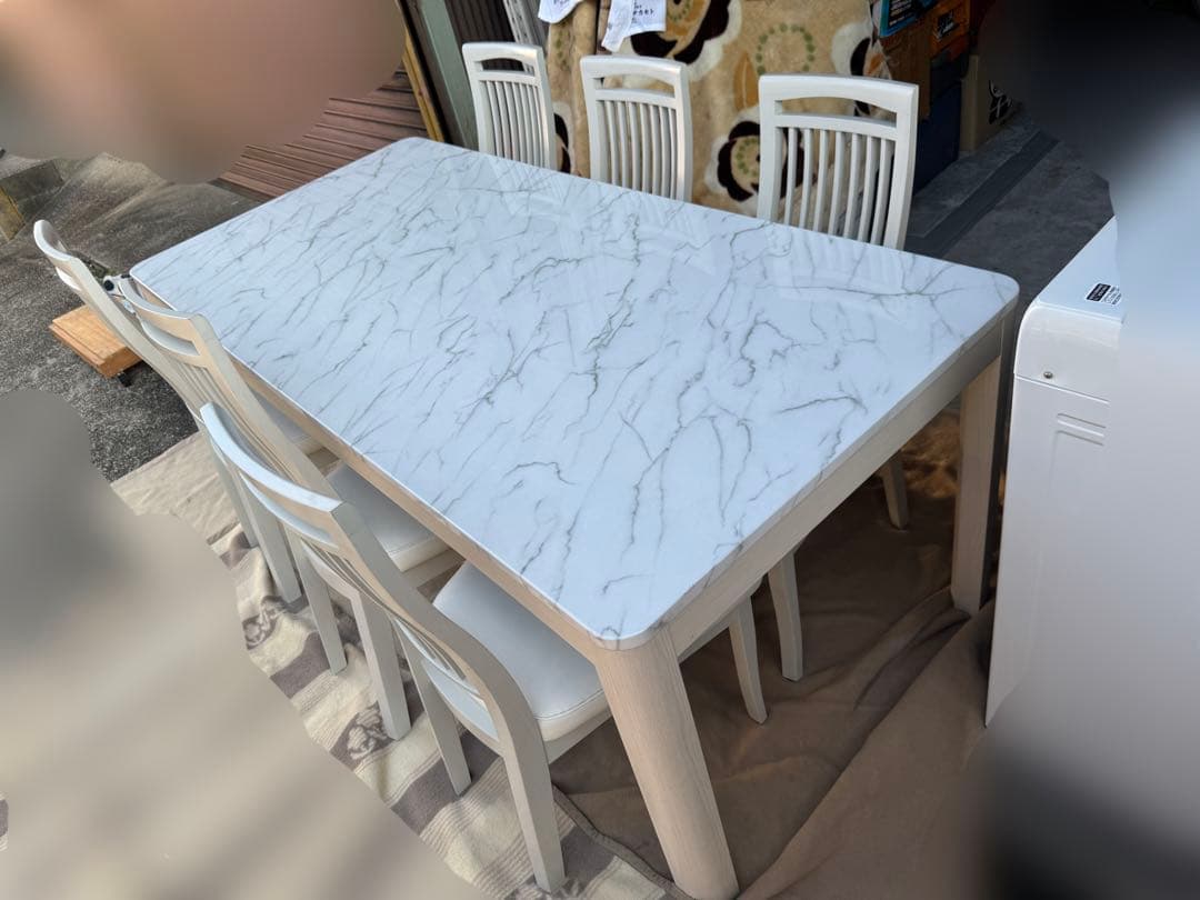 奈良発大理石柄ホワイト6人用180ダイニングテーブル チェアセット シギヤマ家具