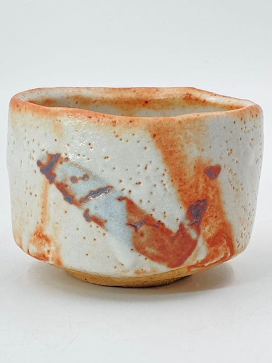 【玉置保夫】志野　茶碗　桐共箱　共布　岐阜県重要無形文化財保持者