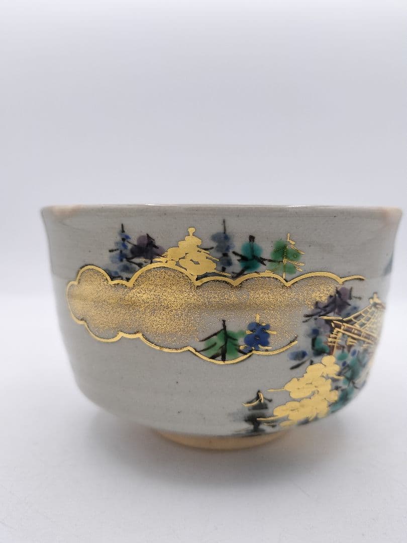 c044 茶碗 木立の絵 小峠丹山 木箱 茶道具 古物