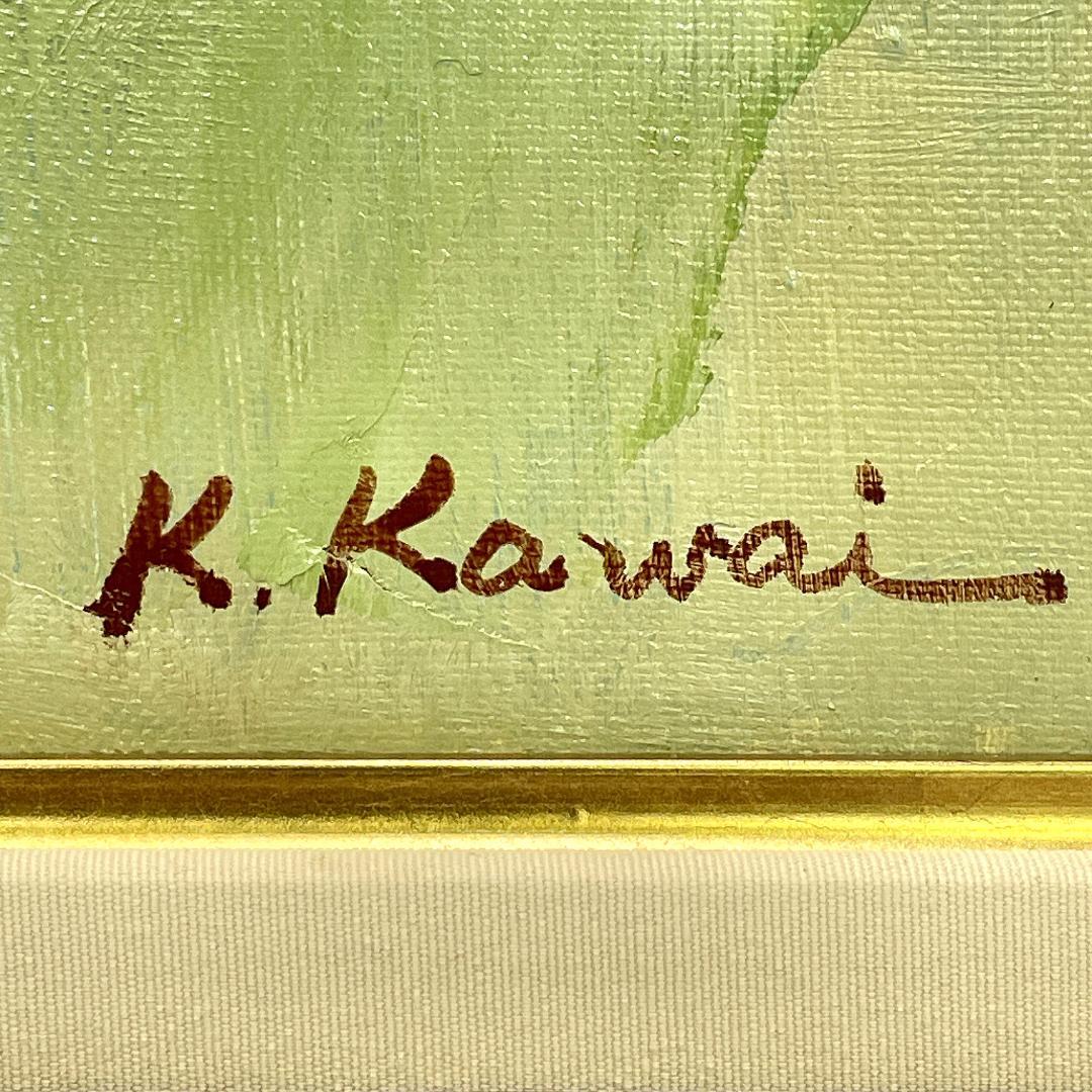 真作保証 河合キヨ子『アンコウのいる静物（不明）』直筆サイン入り 肉筆 油彩画