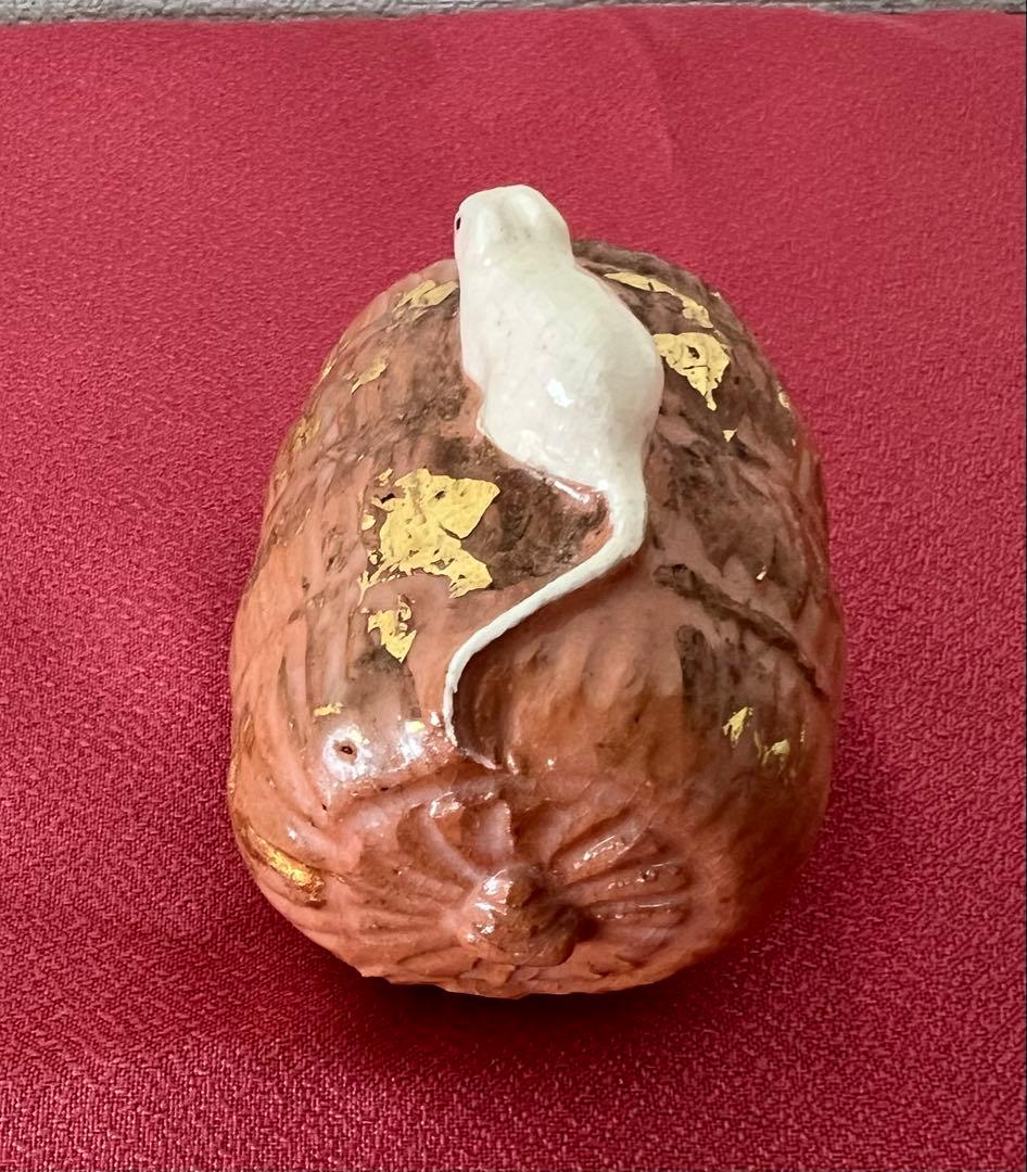 京焼 六代 清水六兵衛 干支 子 置物 俵に鼠 共箱 共布有り 縁起物