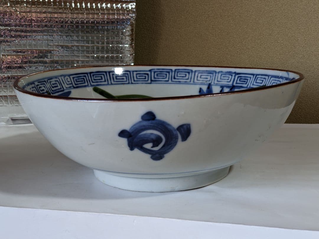 ♦明治時代 古伊万里 染付 蜻蛉 牡丹紋様 ７寸鉢アンティーク骨董品コレクション