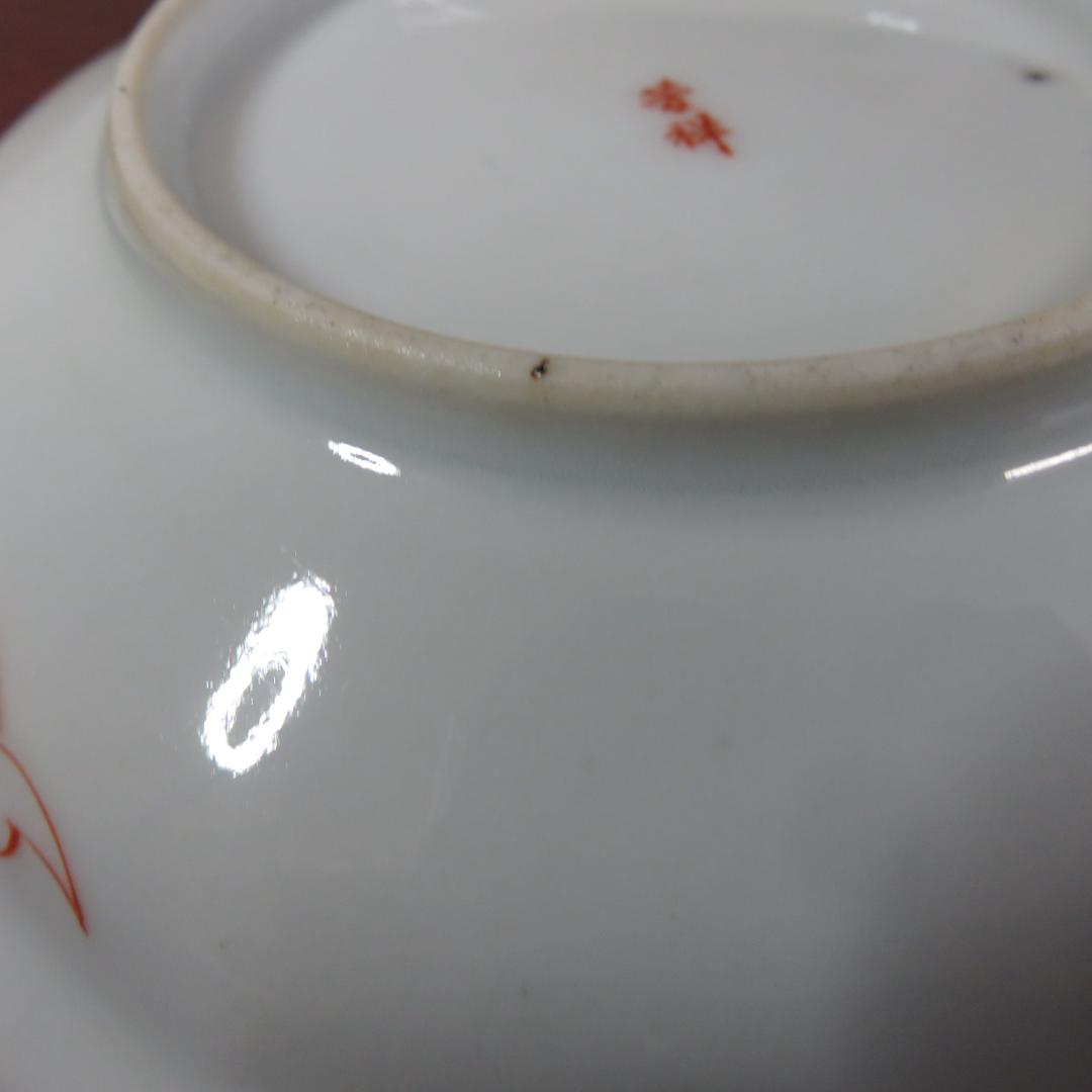 八角皿 4枚 龍 ドラゴン 竜 銘 菊 車輪 白磁器 古伊万里 明治