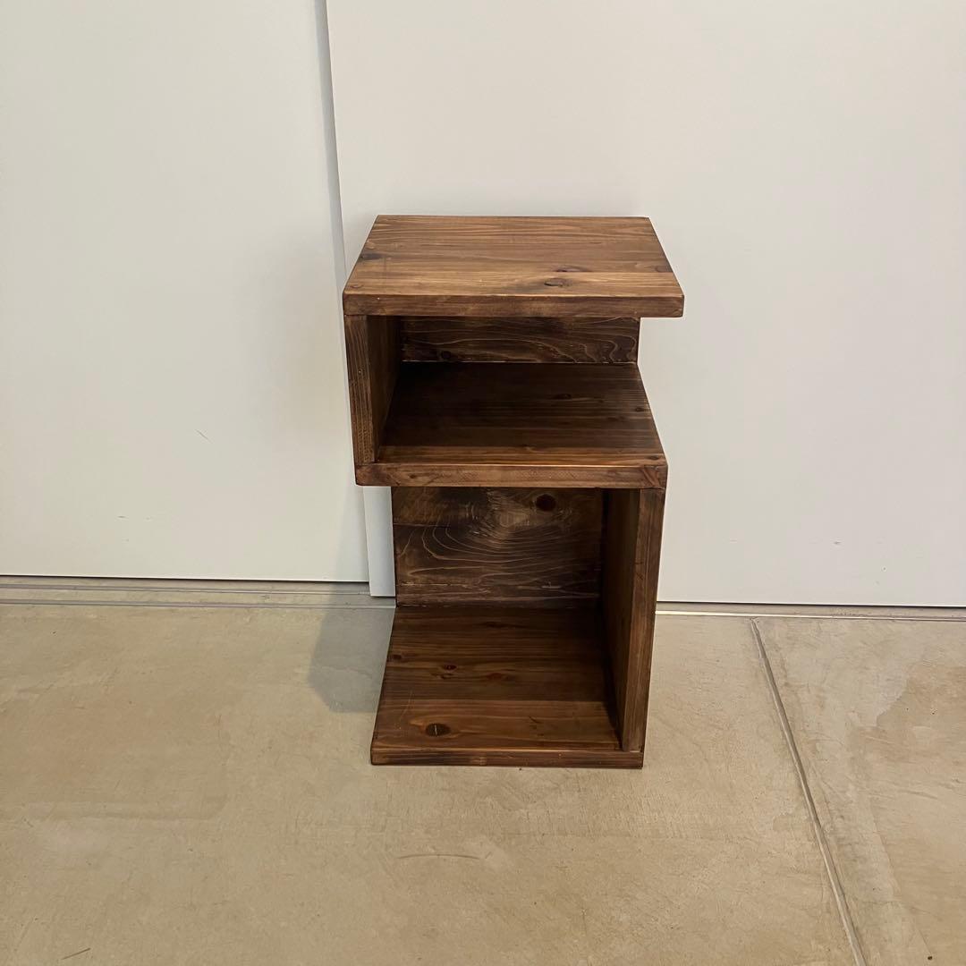 杉無垢材のサイドテーブル　S字　5【ハンドメイド家具】