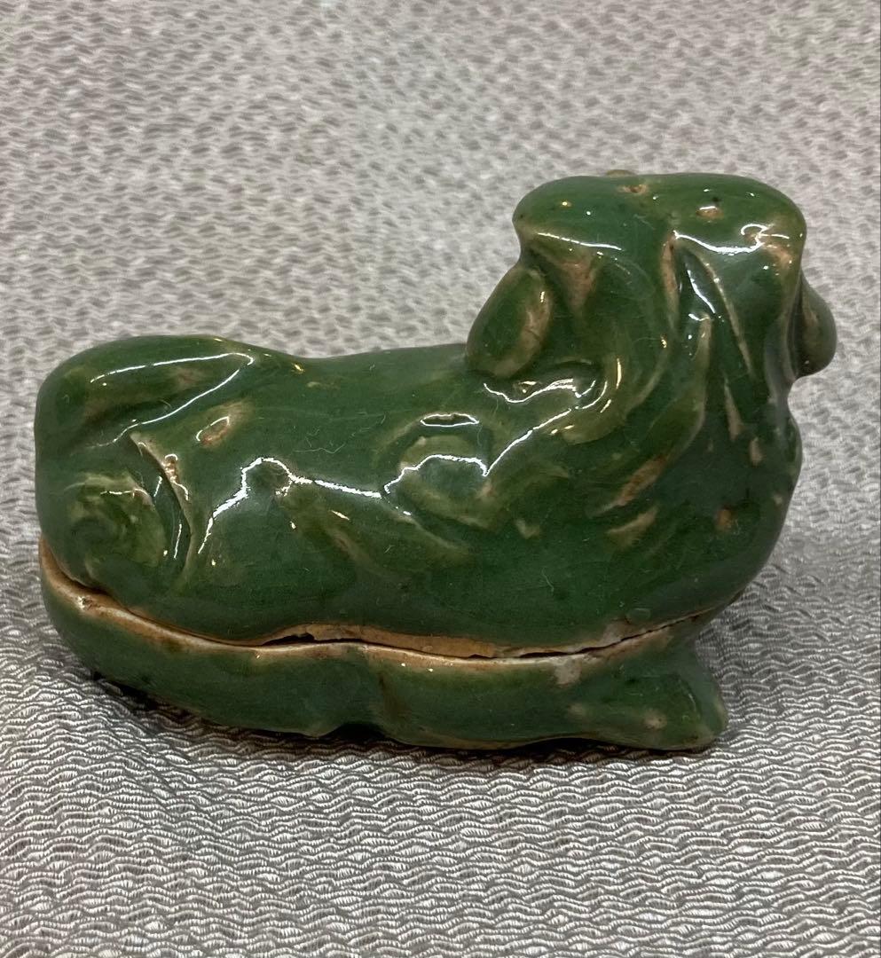 B287b 「青磁 獅子香合」前大徳誡堂箱書付　紀州御庭焼青瓷獅子　茶道具