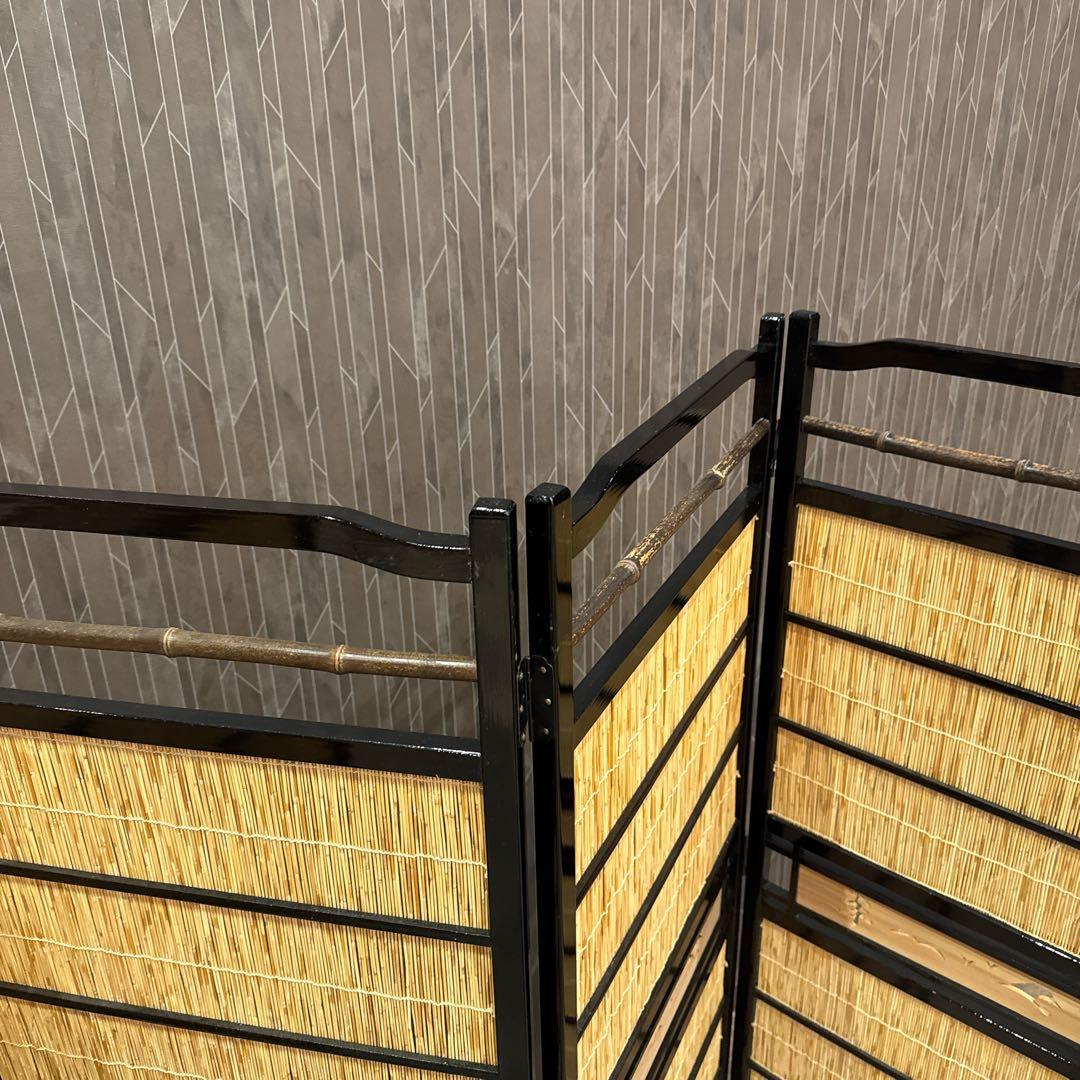 竹細工 衝立 4連 パーテーション 和モダン 間仕切り 昭和レトロ 古家具