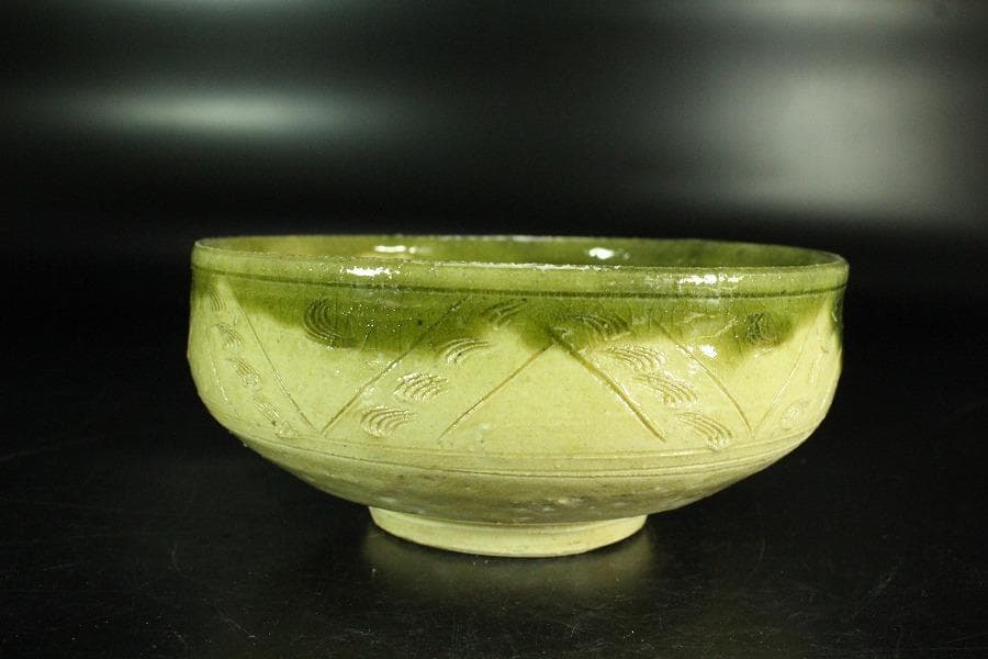 茶道具 叶光夫造 線掘茶碗 共箱 共布 京焼 和食器(K-YC494)