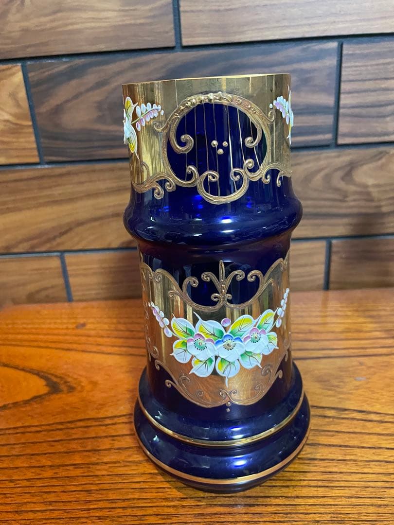 ベネチア　ボヘミア　金彩　大型　飾りグラス　ジョッキ　花瓶