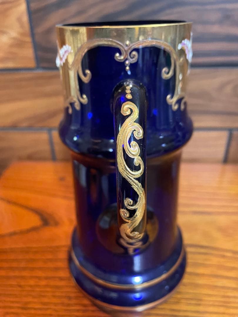 ベネチア　ボヘミア　金彩　大型　飾りグラス　ジョッキ　花瓶