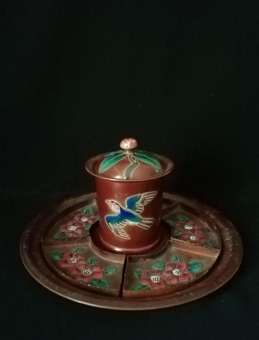 逸品　珍品　安藤七宝A　銅製　槌起七宝　盆　小物入れ　銘々皿　和骨董アンティーク