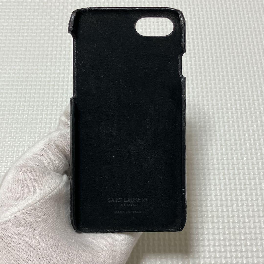 希少　SAINT LAURENT スマホ ケース　黒　クロコ型押し　箱袋付き