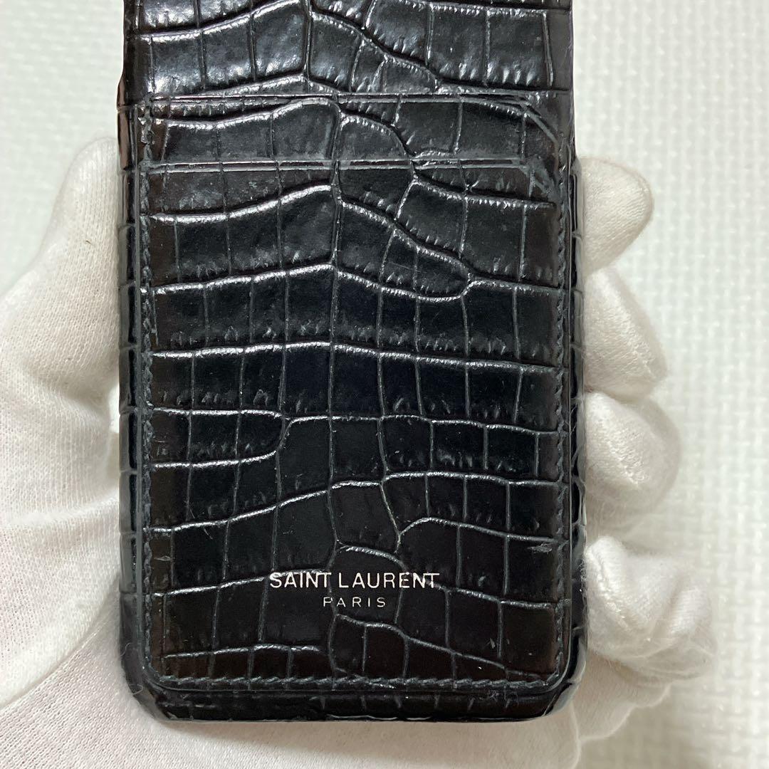 希少　SAINT LAURENT スマホ ケース　黒　クロコ型押し　箱袋付き