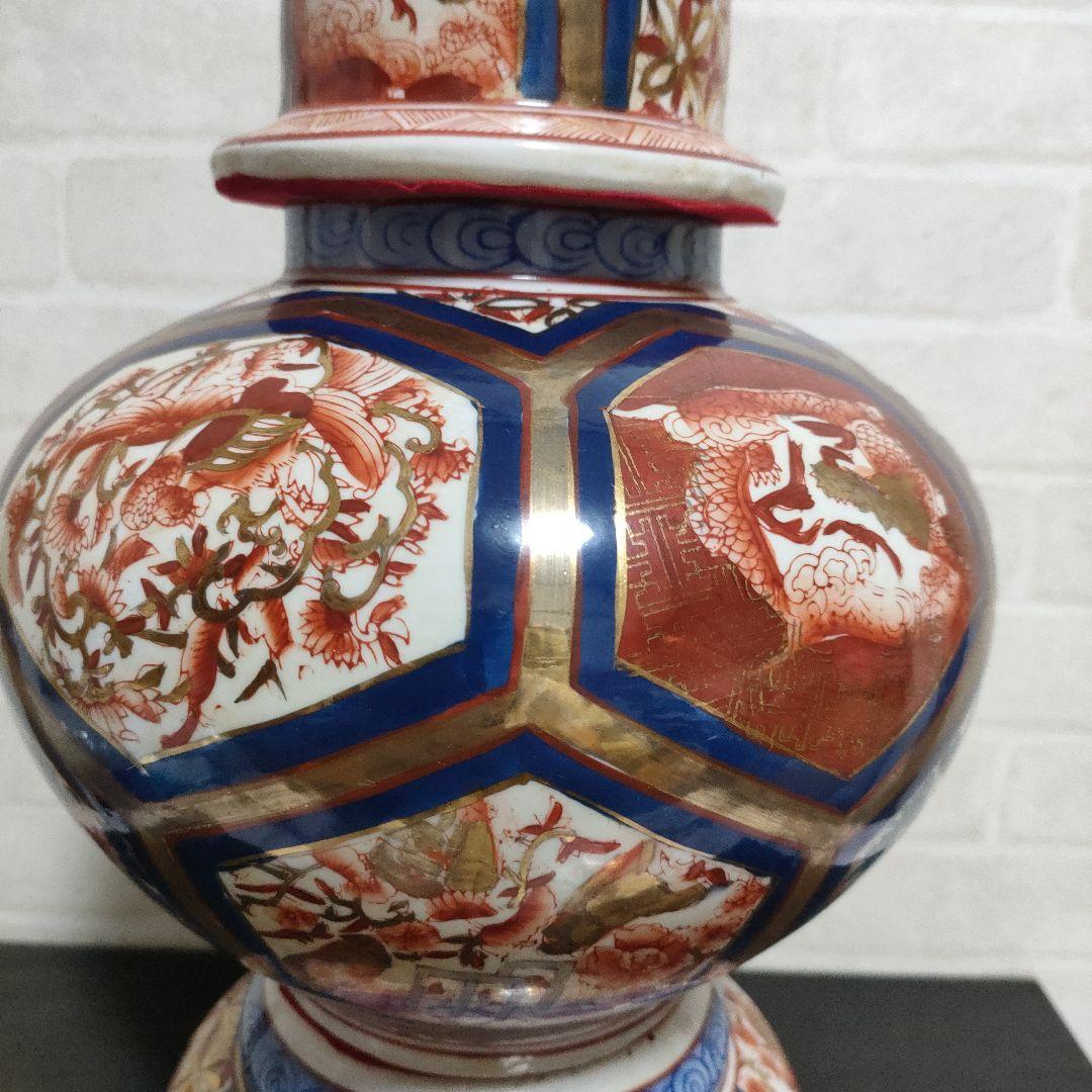 金彩 龍 鳳凰 沈香壺 飾壺 高さ46.5cm 古美術 骨董品