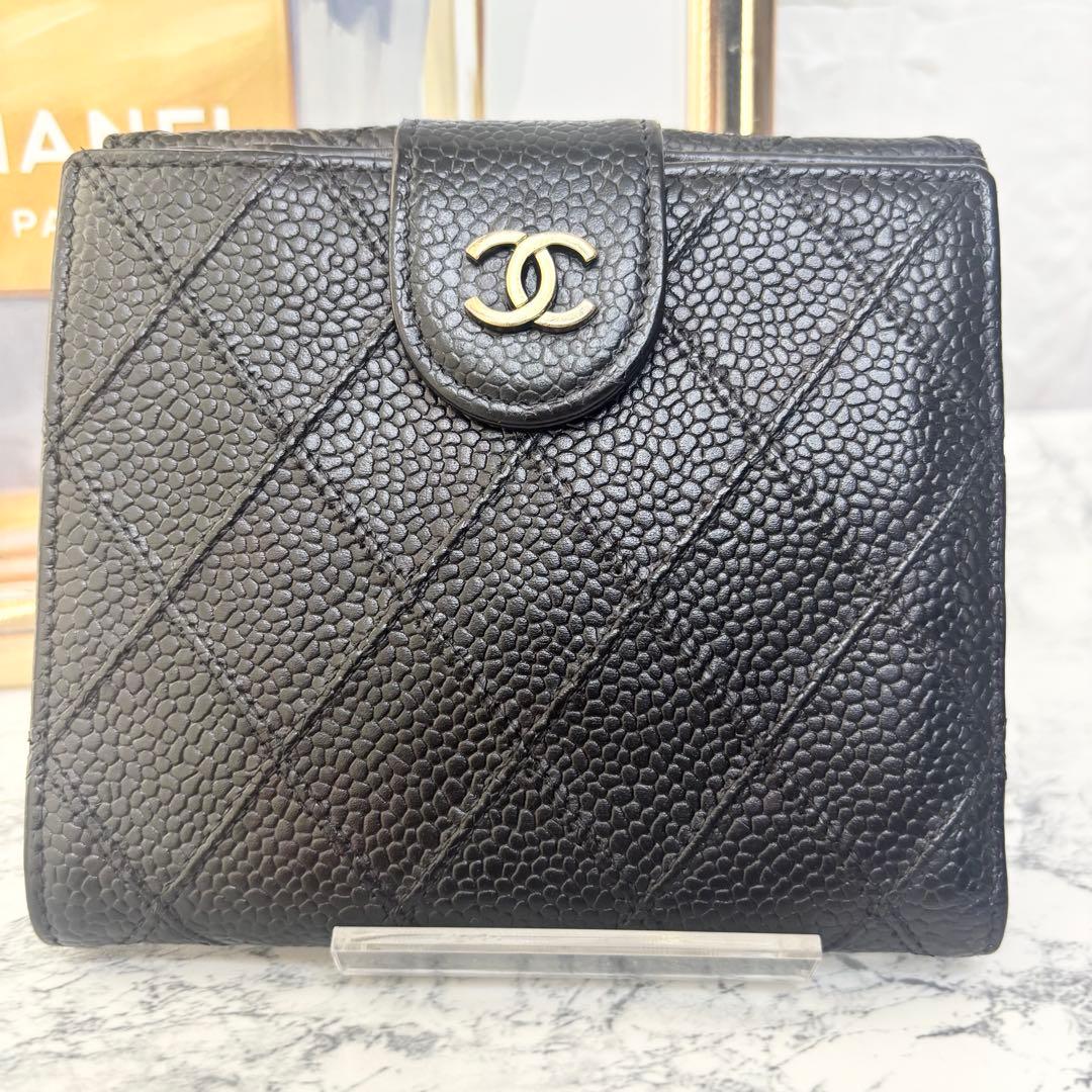 正規品　CHANEL 美品　財布　マトラッセ　ビコローレ　二つ折り財布　ゴールド