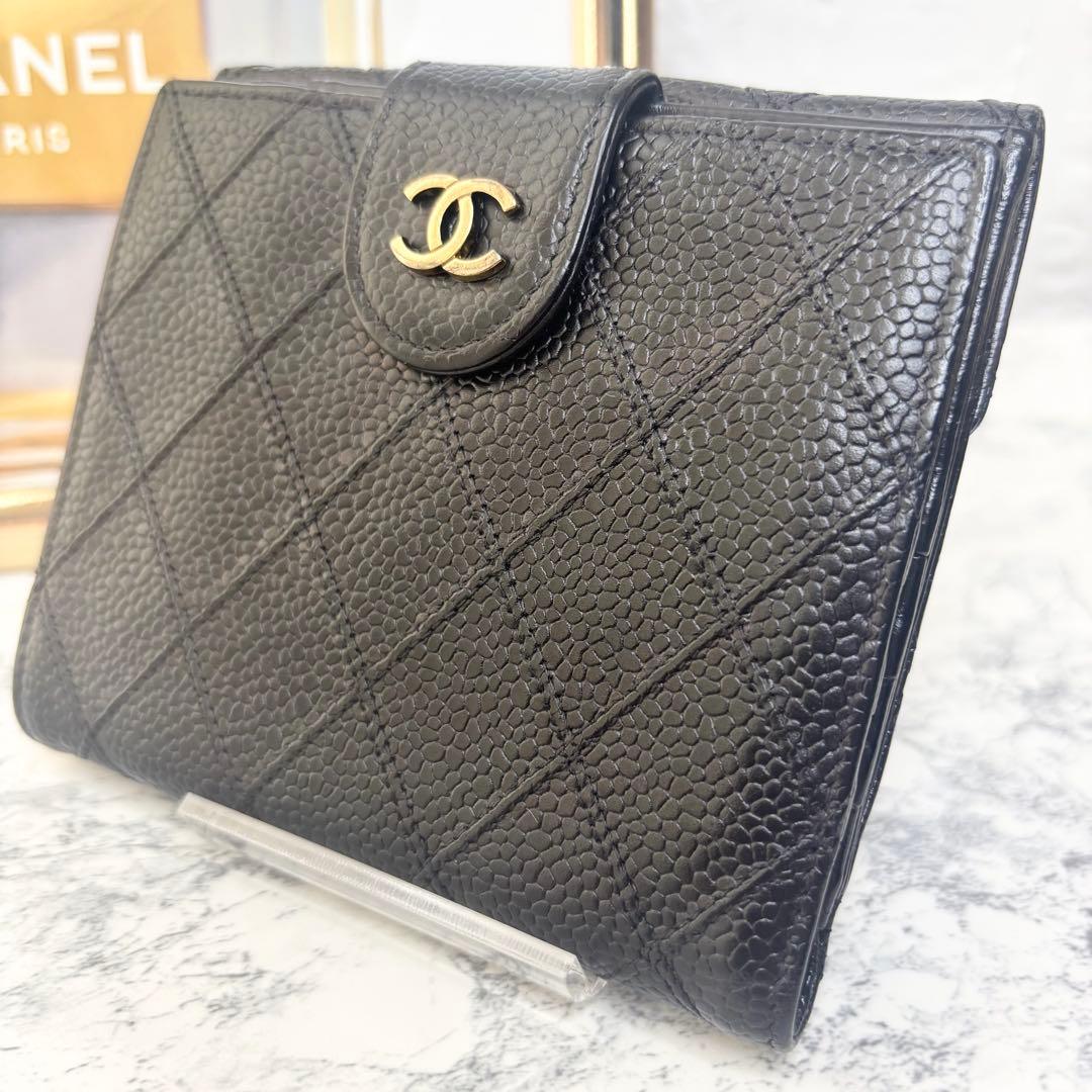 正規品　CHANEL 美品　財布　マトラッセ　ビコローレ　二つ折り財布　ゴールド