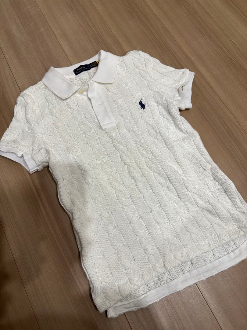 ラルフローレン ポニー刺繍 ケーブルニット ポロシャツ 白　s